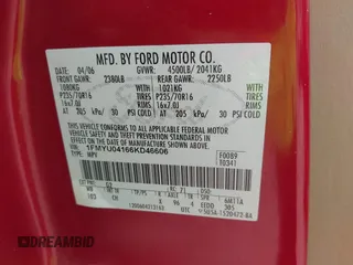 2006 Ford Escape Limited с VIN 1FMYU04166KD46606, выставлен на аукционе IAAI как лот 42361182 с пробегом 175 190 миль миль и . История ставок и продаж доступна на DreamBid. Изображение 9.
