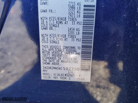 2019 Nissan Pathfinder S with VIN 5N1DR2MN5KC582750, listed as a Copart auction lot 82484944 with 114224 miles and Salvage Title. Bid and sale history available at carsss.com. Image 13.