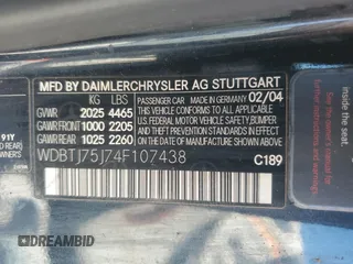2004 Mercedes-Benz CLK 500 with VIN WDBTJ75J74F107438, listed as a Copart auction lot 46294475 with 149,566 mi miles and Clean title. Bid and sale history available at DreamBid. Image 12.