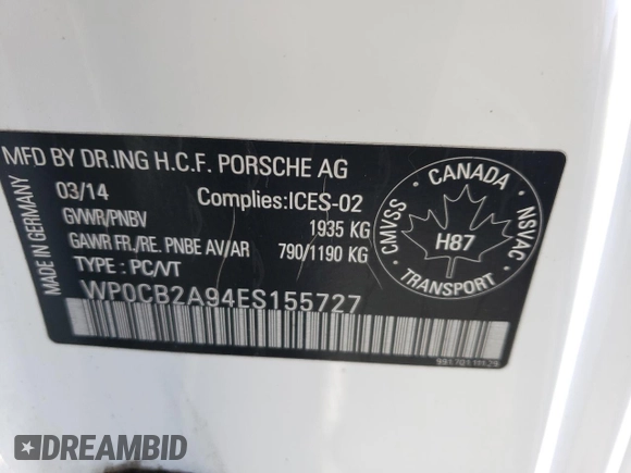 2014 Porsche 911 Carrera S with VIN WP0CB2A94ES155727, listed as a Copart auction lot 77574304 with 1 mi miles and Non Repairable. Bid and sale history available at carsss.com. Image 13.