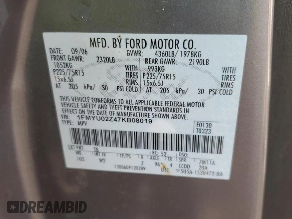 2007 Ford Escape XLS with VIN 1FMYU02Z47KB08019, listed as a Copart auction lot 36747364 with 0 mi miles and Clean Title. Bid and sale history available at carsss.com. Image 13.