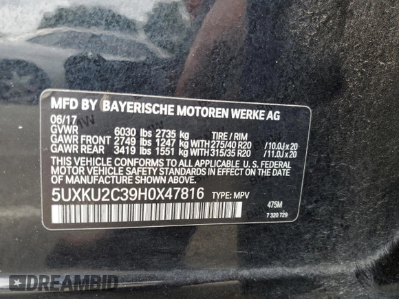 2017 BMW X6 xDrive35i z VIN 5UXKU2C39H0X47816, wystawiony jako Copart lot #53553385 z przebiegiem 123 036 mil mil oraz Szkoda całkowita • Salvage title. Historia ofert i sprzedaży dostępna na DreamBid. Obrazek 13.