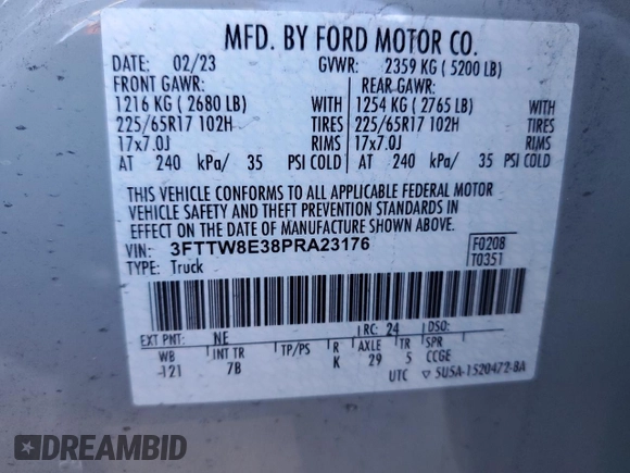 2023 Ford Maverick XL with VIN 3FTTW8E38PRA23176, listed as a Copart auction lot 48411795 with 26,861 mi miles and Non Repairable. Bid and sale history available at DreamBid. Image 13.