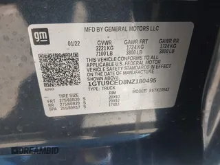 2022 GMC Sierra 1500 Limited Elevation with VIN 1GTU9CED8NZ180495, listed as a IAAI auction lot 41838399 with 20,287 mi miles. Bid and sale history available at carsss.com. Image 9.