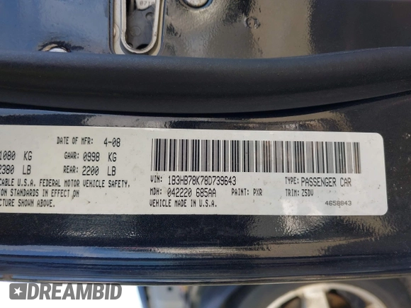 2008 Dodge Caliber R/T with VIN 1B3HB78K78D739643, listed as a IAAI auction lot 41681944 with 140,925 mi miles and . Bid and sale history available at DreamBid. Image 9.