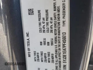 2023 Tesla Model 3 with VIN 5YJ3E1EA7PF456613, listed as a Copart auction lot 56940255 with 35,920 mi miles and Non repairable. Bid and sale history available at DreamBid. Image 12.