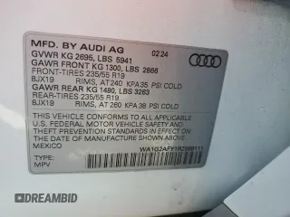 2024 Audi Q5 S line Premium with VIN WA1G2AFY1R2069111, listed as a Copart auction lot 46171785 with 10,350 mi miles and Salvage title. Bid and sale history available at DreamBid. Image 16.