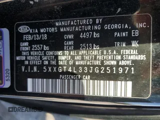2018 Kia Optima LX with VIN 5XXGT4L33JG251971, listed as a Copart auction lot 58152875 with 84,434 mi miles and Salvage title. Bid and sale history available at DreamBid. Image 13.