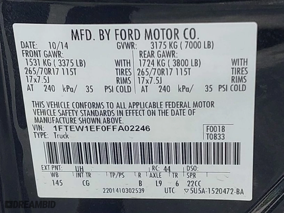 2015 Ford F-150 XLT with VIN 1FTEW1EF0FFA02246, listed as a IAAI auction lot 41919119 with 111,629 mi miles. Bid and sale history available at carsss.com. Image 9.