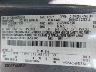 2013 Ford Escape SE with VIN 1FMCU9GX0DUA52263, listed as a IAAI auction lot 42211395 with 140,067 mi miles and . Bid and sale history available at DreamBid. Image 9.