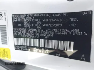 2015 Toyota Sienna SE with VIN 5TDXK3DC6FS627578, listed as a IAAI auction lot 41568684 with 124,138 mi miles and . Bid and sale history available at DreamBid. Image 9.