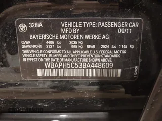 2011 BMW 3 Series 328i with VIN WBAPH5C53BA448609, listed as a IAAI auction lot 41302283 with 150,224 mi miles and . Bid and sale history available at carsss.com. Image 9.