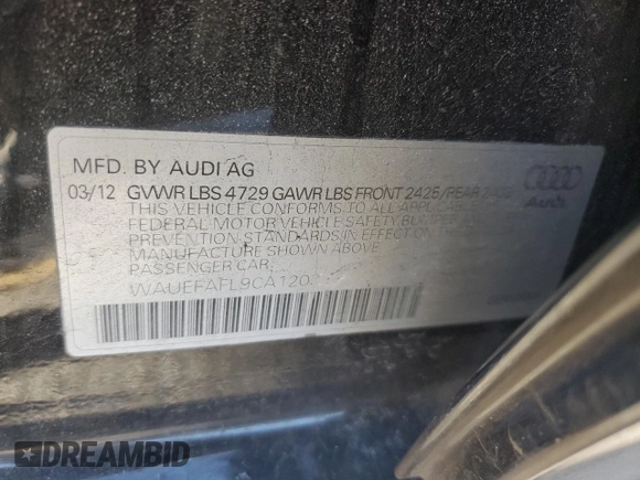 2012 Audi A4 2.0T Premium Plus with VIN WAUEFAFL9CA120399, listed as a Copart auction lot 42383935 with 136,378 mi miles and Salvage Title. Bid and sale history available at carsss.com. Image 12.