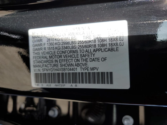 2025 Honda Pilot EX-L z VIN 5FNYG1H4XSB104401, wystawiony jako Copart lot #56923785 z przebiegiem 1 241 mil mil oraz Szkoda całkowita • Salvage title. Historia ofert i sprzedaży dostępna na DreamBid. Obrazek 13.