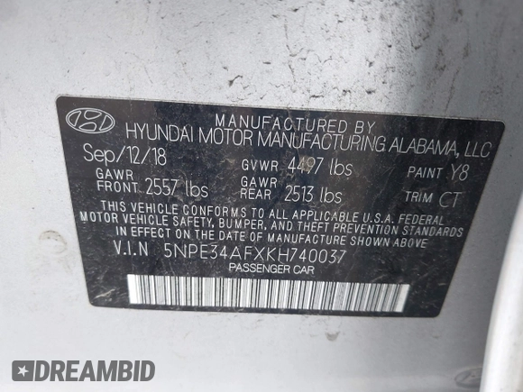 2019 Hyundai Sonata Sport z VIN 5NPE34AFXKH740037, wystawiony jako IAAI lot #42215038 z przebiegiem 79 714 mil mil oraz . Historia ofert i sprzedaży dostępna na DreamBid. Obrazek 9.