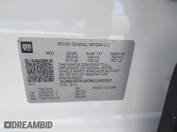 2021 Chevrolet Traverse LS with VIN 1GNERFKW0MJ240592, listed as a IAAI auction lot 42310680 with 59,986 mi miles and . Bid and sale history available at DreamBid. Image 9.