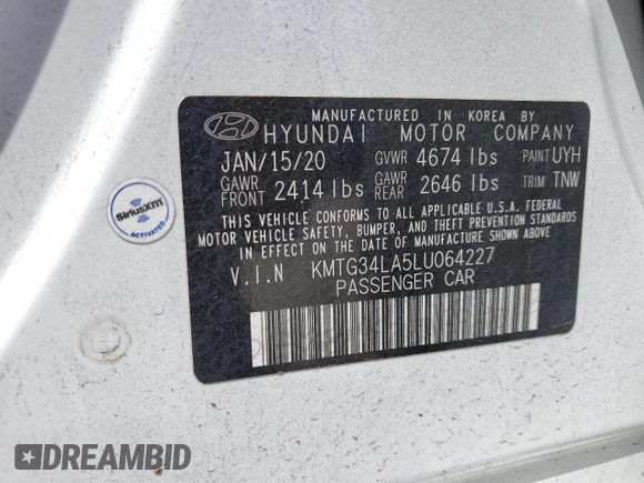 2020 Genesis G70 2.0T with VIN KMTG34LA5LU064227, listed as a Copart auction lot 59328375 with 77,287 mi miles and Salvage title. Bid and sale history available at DreamBid. Image 12.