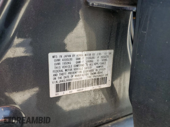 2005 Acura TSX with VIN JH4CL96885C004369, listed as a Copart auction lot 51478605 with 170,515 mi miles and Salvage Title. Bid and sale history available at carsss.com. Image 14.