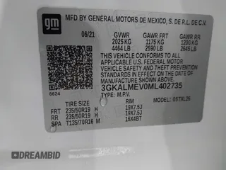 2021 GMC Terrain SLE with VIN 3GKALMEV0ML402735, listed as a IAAI auction lot 41275163 with 33,136 mi miles and . Bid and sale history available at carsss.com. Image 9.