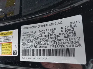2018 Honda Accord EX with VIN 1HGCV1F4XJA199943, listed as a IAAI auction lot 42263663 with 96,698 mi miles and . Bid and sale history available at DreamBid. Image 9.