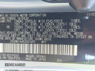 2008 Toyota Highlander Hybrid with VIN JTEEW41A482007659, listed as a IAAI auction lot 40612418 with 169,099 mi miles. Bid and sale history available at carsss.com. Image 9.