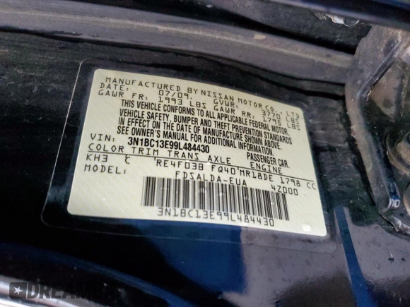 2009 Nissan Versa S with VIN 3N1BC13E99L484430, listed as a Copart auction lot 54484725 with 86,619 mi miles and Salvage Title. Bid and sale history available at DreamBid. Image 12.