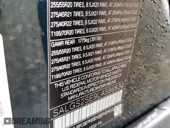 2020 Land Rover Range Rover P525 HSE z VIN SALGS2SE9LA588534, wystawiony jako Copart lot #63115095 z przebiegiem 94 912 mil mil oraz Czysty tytuł • Clean title. Historia ofert i sprzedaży dostępna na DreamBid. Obrazek 13.