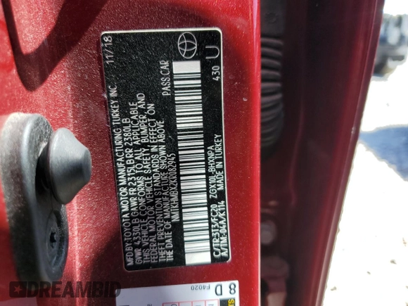 2019 Toyota C-HR XLE with VIN NMTKHMBX2KR082945, listed as a Copart auction lot 48569165 with 46,287 mi miles and Salvage Title. Bid and sale history available at DreamBid. Image 13.