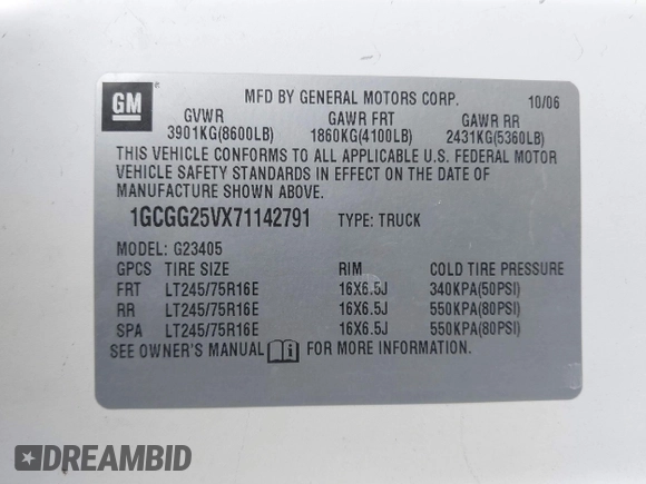 2007 Chevrolet Express Cargo Van with VIN 1GCGG25VX71142791, listed as a IAAI auction lot 41499942 with 235,223 mi miles. Bid and sale history available at carsss.com. Image 9.