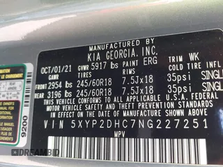 2022 Kia Telluride LX with VIN 5XYP2DHC7NG227251, listed as a IAAI auction lot 40356757 with 57,792 mi miles and . Bid and sale history available at DreamBid. Image 9.