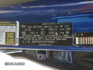 2017 Kia Forte LX with VIN 3KPFK4A70HE080863, listed as a Copart auction lot 85850544 with 37,688 mi miles and Salvage Title. Bid and sale history available at carsss.com. Image 12.