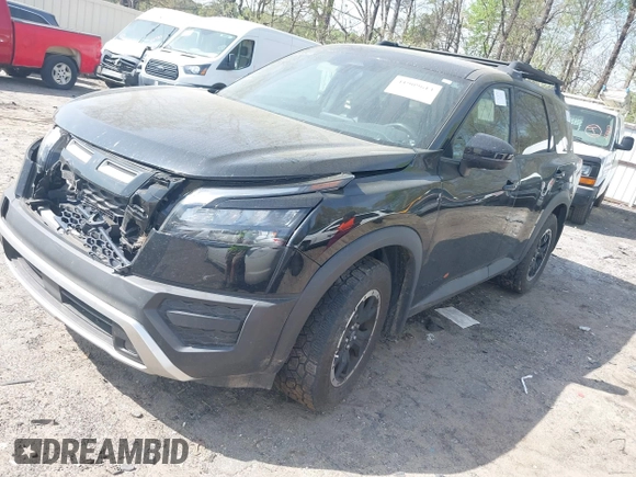 2023 Nissan Pathfinder Rock Creek with VIN 5N1DR3BD2PC256136, listed as a IAAI auction lot 41909614 with 39,429 mi miles and . Bid and sale history available at DreamBid. Image 2.