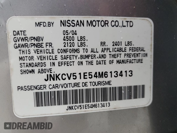 2004 Infiniti G35 w/Leather with VIN JNKCV51E54M613413, listed as a Copart auction lot 71264244 with 206,999 mi miles and Salvage Title. Bid and sale history available at DreamBid. Image 14.