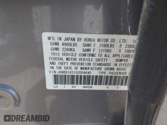 2005 Acura RL with VIN JH4KB16315C004640, listed as a IAAI auction lot 42612724 with 142,227 mi miles and . Bid and sale history available at DreamBid. Image 9.