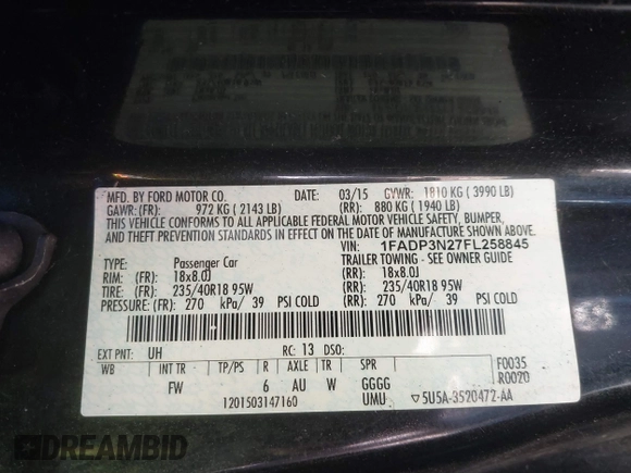 2015 Ford Focus Titanium с VIN 1FADP3N27FL258845, выставлен на аукционе IAAI как лот 41401845 с пробегом 82 891 миль миль и . История ставок и продаж доступна на DreamBid. Изображение 9.