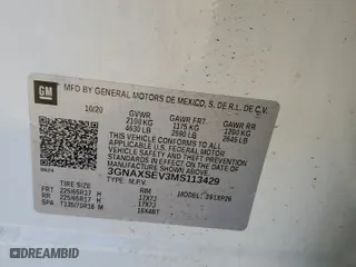 2021 Chevrolet Equinox LS with VIN 3GNAXSEV3MS113429, listed as a Copart auction lot 50059085 with 85,452 mi miles and Salvage Title. Bid and sale history available at carsss.com. Image 14.