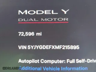 2021 Tesla Model Y Performance with VIN 5YJYGDEFXMF215895, listed as a IAAI auction lot 41622716 with 72,596 mi miles. Bid and sale history available at carsss.com. Image 15.