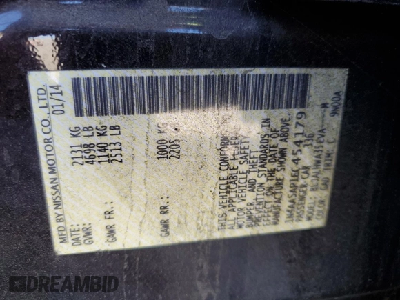 2014 Nissan Maxima SV z VIN 1N4AA5AP1EC454179, wystawiony jako Copart lot #61185305 z przebiegiem 71 121 mil mil oraz Szkoda całkowita • Salvage title. Historia ofert i sprzedaży dostępna na DreamBid. Obrazek 13.