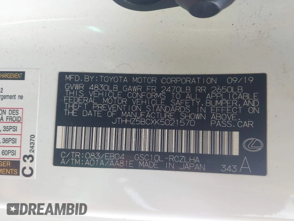 2019 Lexus RC 350 z VIN JTHHZ5BCXK5021570, wystawiony jako IAAI lot #41788944 z przebiegiem 62 033 mil mil oraz . Historia ofert i sprzedaży dostępna na DreamBid. Obrazek 9.