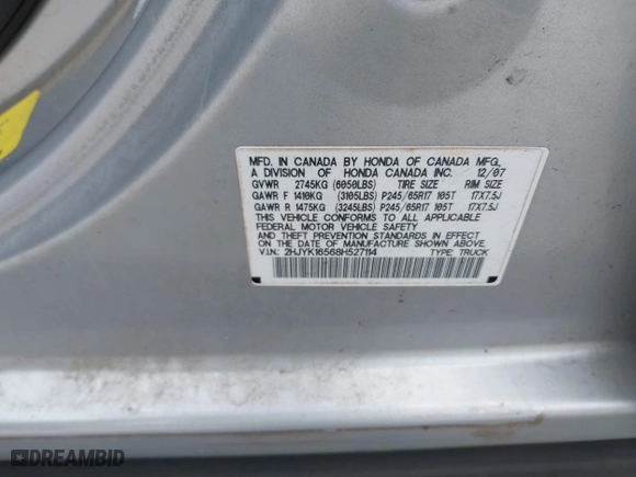 2008 Honda Ridgeline RTL with VIN 2HJYK16568H527114, listed as a IAAI auction lot 42042902 with 127,159 mi miles. Bid and sale history available at carsss.com. Image 9.