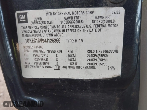 2004 GMC Yukon SLT with VIN 1GKEC13V94J125366, listed as a IAAI auction lot 42089017 with 287,827 mi miles. Bid and sale history available at carsss.com. Image 9.