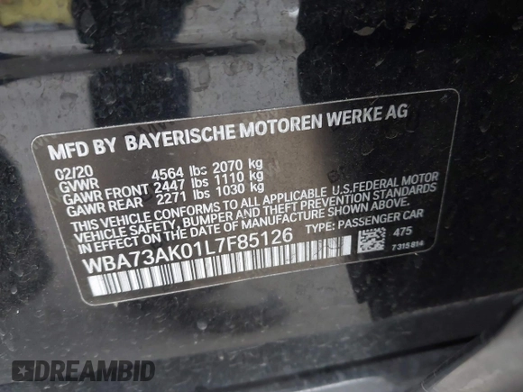 2020 BMW 2 Series 228i xDrive with VIN WBA73AK01L7F85126, listed as a IAAI auction lot 42110803 with 33,411 mi miles and . Bid and sale history available at carsss.com. Image 9.