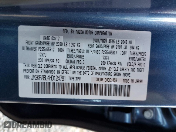 2017 Mazda CX-5 Sport with VIN JM3KFABL4H0124781, listed as a Copart auction lot 73826154 with 126,867 mi miles and Non Repairable. Bid and sale history available at carsss.com. Image 14.