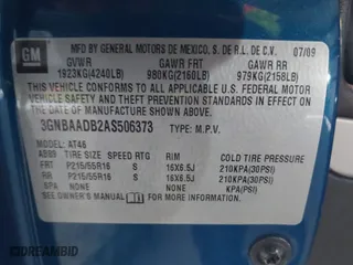 2010 Chevrolet HHR LS with VIN 3GNBAADB2AS506373, listed as a IAAI auction lot 41473211 with NaN miles. Bid and sale history available at carsss.com. Image 9.