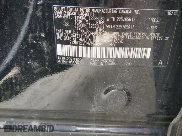 2015 Toyota RAV4 LE with VIN 2T3BFREV0FW394894, listed as a Copart auction lot 46898505 with 151,763 mi miles and Salvage Title. Bid and sale history available at carsss.com. Image 13.