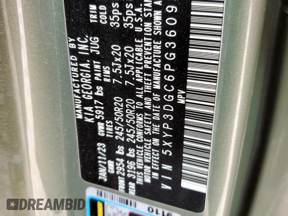 2023 Kia Telluride EX X-Line with VIN 5XYP3DGC6PG360956, listed as a Copart auction lot 62949115 with 28,900 mi miles and Salvage title. Bid and sale history available at DreamBid. Image 13.