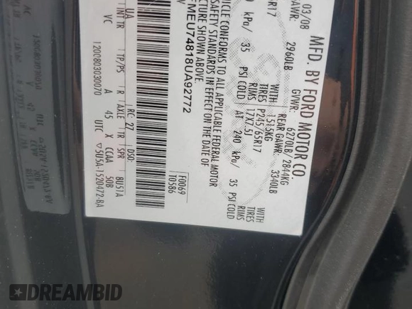 2008 Ford Explorer Eddie Bauer with VIN 1FMEU74818UA92772, listed as a Copart auction lot 52293835 with 386,864 mi miles and Salvage Title. Bid and sale history available at carsss.com. Image 13.