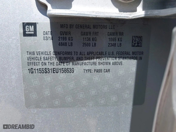 2014 Chevrolet Impala LTZ with VIN 1G1155S31EU158639, listed as a IAAI auction lot 41971523 with 222,414 mi miles. Bid and sale history available at carsss.com. Image 9.