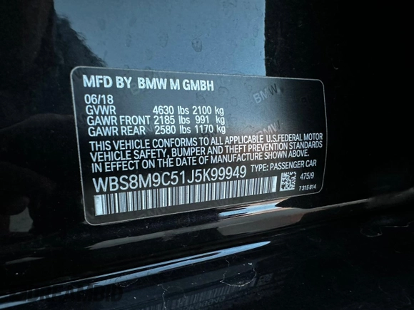 2018 BMW M3 with VIN WBS8M9C51J5K99949, listed as a Copart auction lot 42874973 with 44,383 mi miles. Bid and sale history available at carsss.com. Image 10.