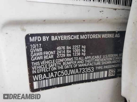 2018 BMW 5 Series 530i xDrive с VIN WBAJA7C50JWA73353, выставлен на аукционе Copart как лот 53952815 с пробегом 83 311 миль миль и Чистый • Clean title. История ставок и продаж доступна на DreamBid. Изображение 13.